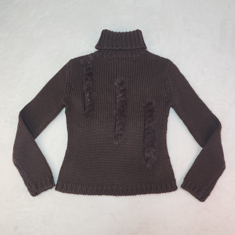 Vintage Cabincore Handknit Brown Sweater Rabbit Fur Wool Turtleneck Medium